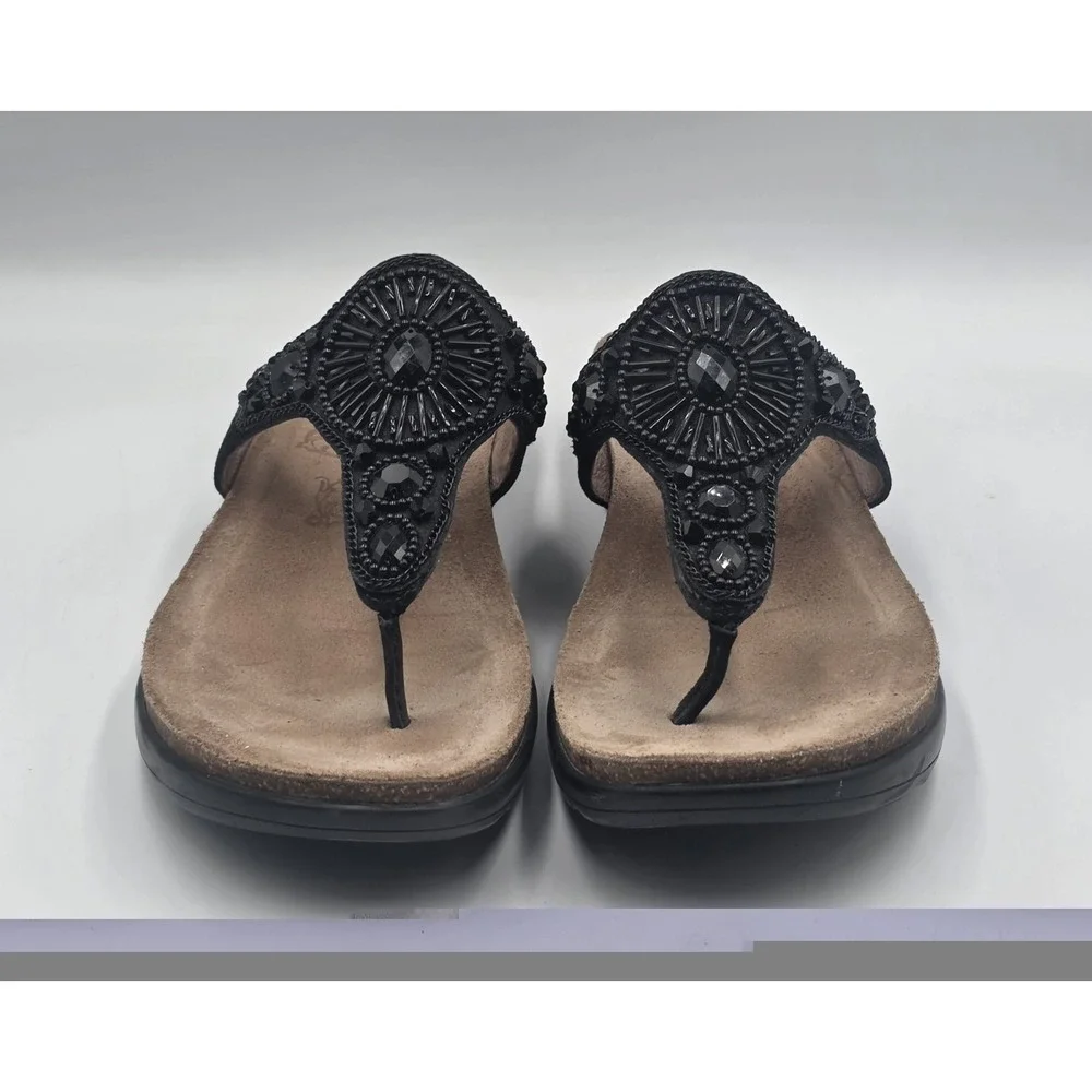 Dansko Black Beaded Leather Thong Sandals